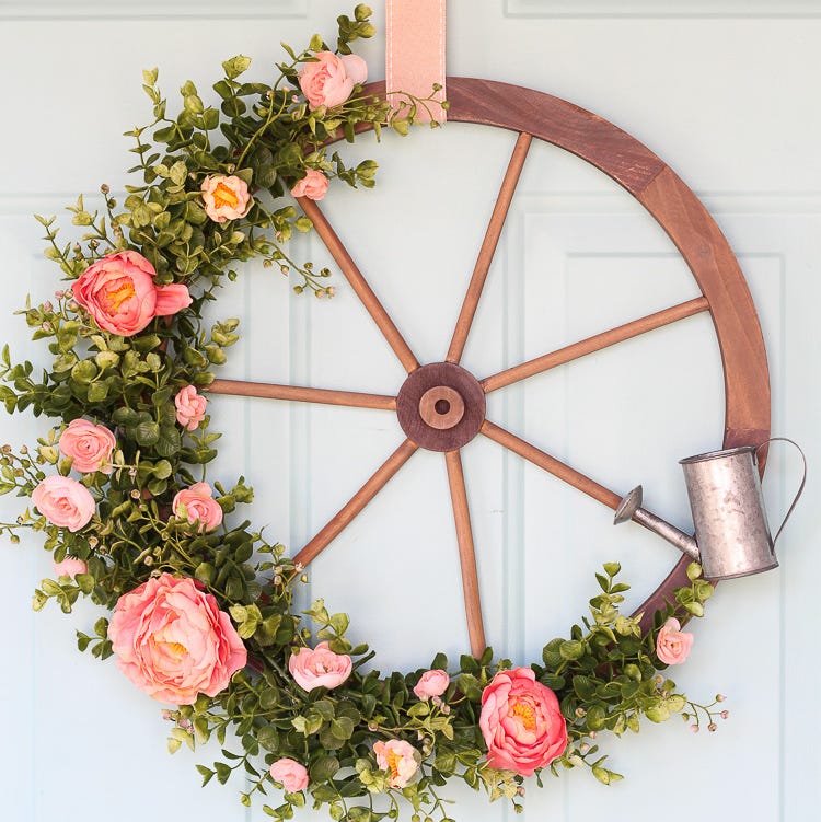Beautiful Spring Wreath Grapevive Wreath With Pretty Pink Flowers, Garden Rose Wreath Summer Door Decor